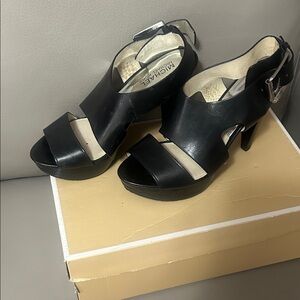MICHAEL Michael Kors Black Leather Platform Heel Sandals